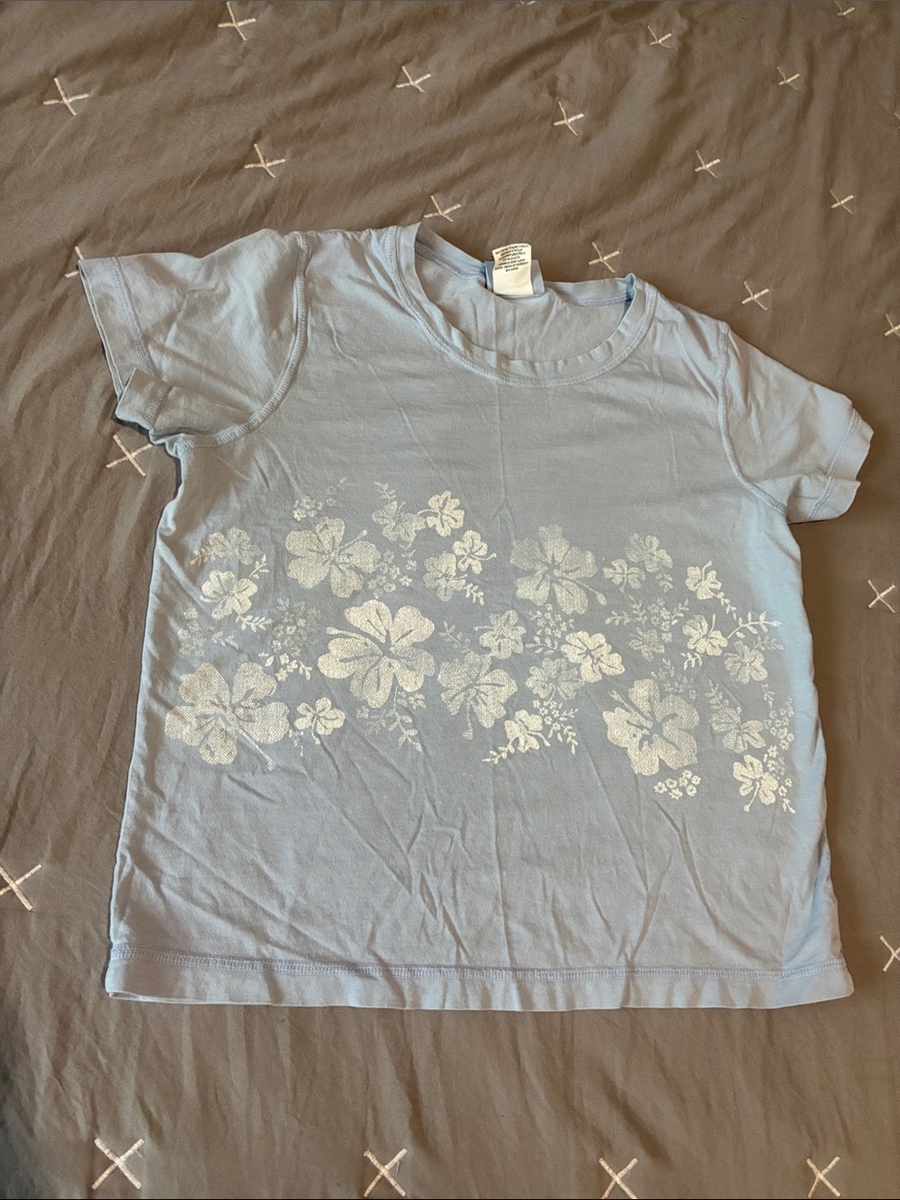 Hot Cotton Light Blue Floral Short Sleeve Tee